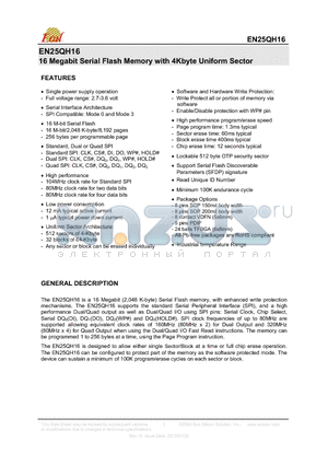 EN25QH16-104WIP datasheet - 16 Megabit Serial Flash Memory with 4Kbyte Uniform Sector