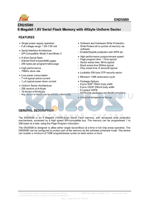 EN25S80_11 datasheet - 8 Megabit 1.8V Serial Flash Memory with 4Kbyte Uniform Sector