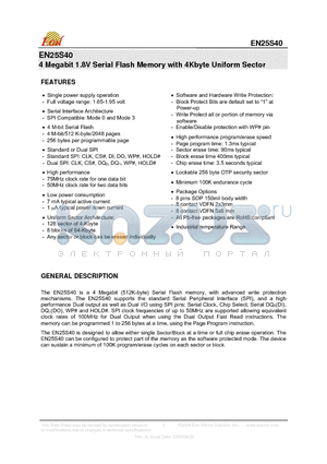EN25S40-75XI datasheet - 4 Megabit 1.8V Serial Flash Memory with 4Kbyte Uniform Sector