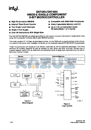 D8749H datasheet - HMOS-E SINGLE-COMPONENT 8-BIT MICROCONTROLLER