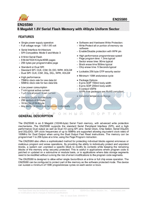 EN25S80-75WI datasheet - 8 Megabit 1.8V Serial Flash Memory with 4Kbyte Uniform Sector