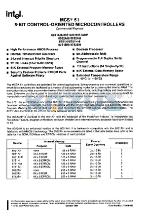 D8751H datasheet - MCS51 8-BIT CONTROL-ORIENTED MICROCONTROLLERS