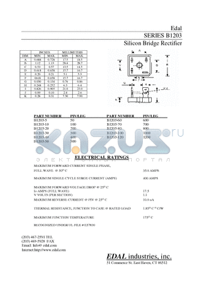 B1203-20 datasheet - Silicon Bridge Rectifier