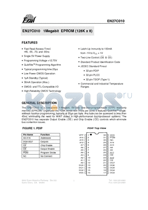 EN27C01070T datasheet - EN27C010 1Megabit EPROM (128K x 8)