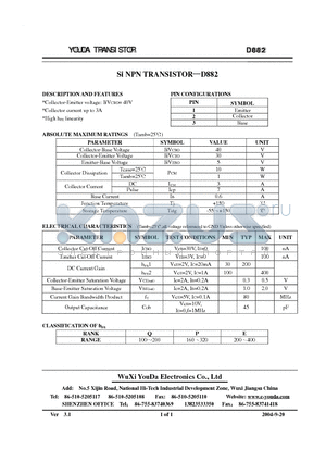 D882 datasheet - SI NPN TRANSISTOR