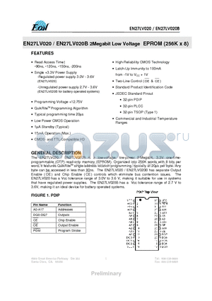 EN27LV020-120 datasheet - 2Megabit Low Voltage EPROM (256K x 8)