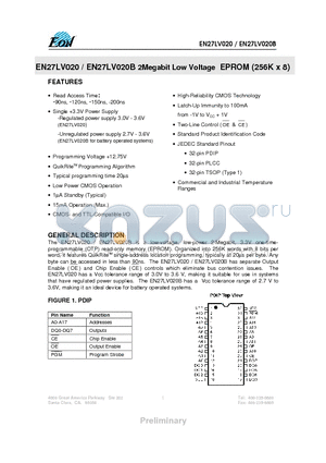 EN27LV020-150 datasheet - 2Megabit Low Voltage EPROM (256K x 8)