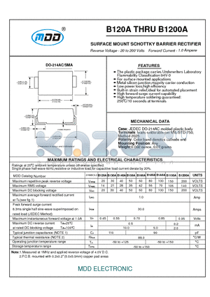 B120A datasheet - SURFACE MOUNT SCHOTTKY BARRIER RECTIFIER