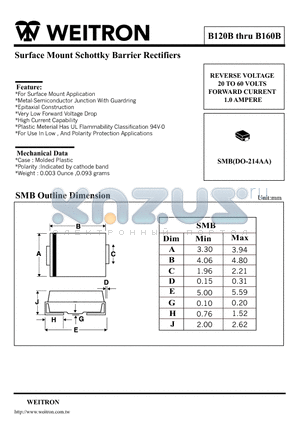 B120B datasheet - Surface Mount Schottky Barrier Rectifiers