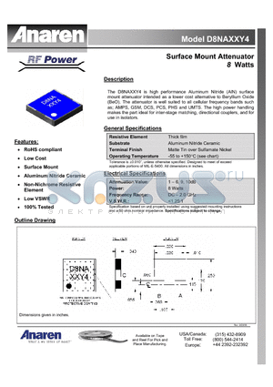 D8NA3Y4 datasheet - Surface Mount Attenuator 8 Watts