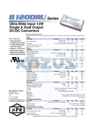 B1211RU datasheet - Ultra-Wide Input 12W Single & Dual Output DC/DC Con verters