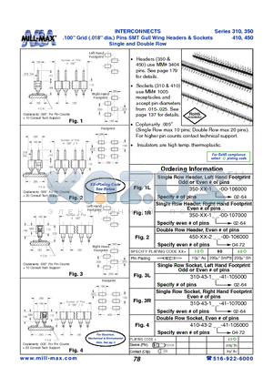 310-43-102-41-105000 datasheet - INTERCONNECTS .100 Grid (.018 dia.) Pins SMT Gull Wing Headers & Sockets Single and Double Row