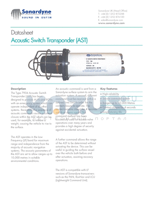 7904 datasheet - Acoustic Switch Transponder (AST)