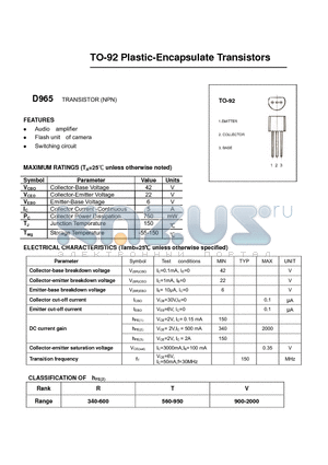 D965 datasheet - TO-92 Plastic-Encapsulate Transistors