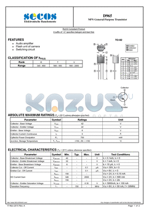 D965 datasheet - NPN General Purpose Transistor