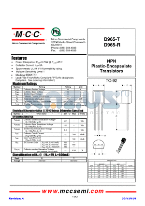 D965-T_11 datasheet - NPN Plastic-Encapsulate Transistors