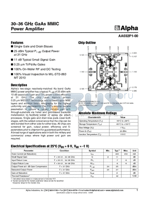 AA032P1-00 datasheet - 30-36 GHz GaAs MMIC Power Amplifier
