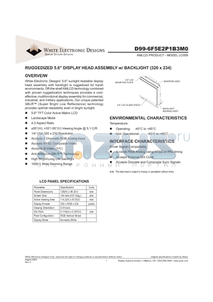 D99-6F5E2P1B3M0 datasheet - RUGGEDIZED 5.6 DISPLAY HEAD ASSEMBLY w/ BACKLIGHT (320 x 234)