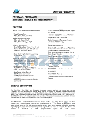 EN29F002B-55T datasheet - 2 Megabit (256K x 8-bit) Flash Memory