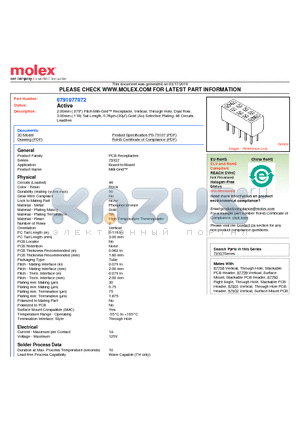 79107-7072 datasheet - 2.00mm (.079) Pitch Milli-Grid Receptacle, Vertical, Through Hole, Dual Row, 3.00mm (.118) Tail Length, 0.76lm (30l) Gold (Au) Selective Plating, 46 Circuits