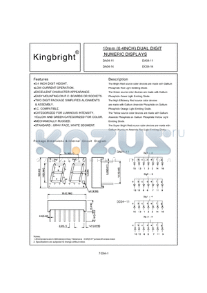 DA04-11SRWA datasheet - 10mm (0.4INCH) DUAL DIGIT NUMERIC DISPLAYS