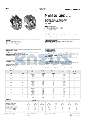 3100-20U5999 datasheet - Definite Purpose Contactor 1- or 2-pole, 20-40 FLA AC Coil