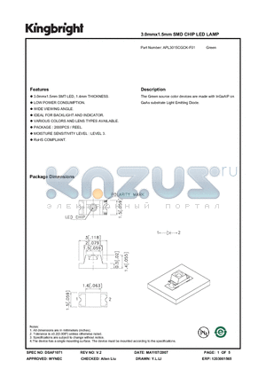 APL3015CGCK-F01 datasheet - 3.0mmx1.5mm SMD CHIP LED LAMP