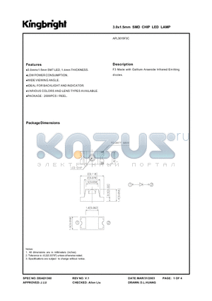 APL3015F3C datasheet - F3 Made with Gallium Arsenide Infrared Emitting diodes.