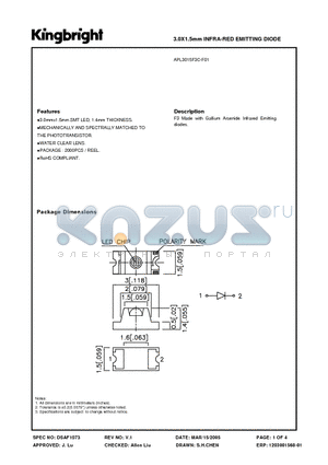 APL3015F3C-F01 datasheet - 3.0X1.5mm INFRA-RED EMITTING DIODE