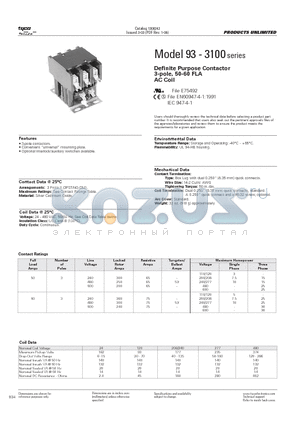 3100-30I16999 datasheet - Definite Purpose Contactor 3-pole, 50-60 FLA 3-pole, 50-60 FLA