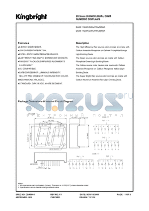 DA08-11EWA datasheet - 20.3mm(0.8INCH) DUAL DIGIT NUMERIC DISPLAYS