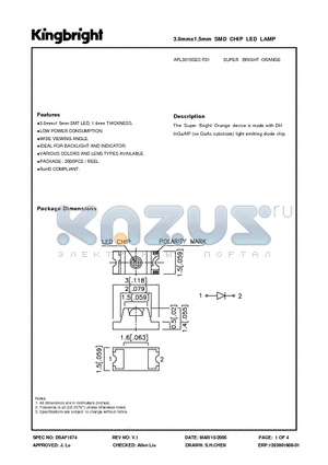 APL3015SEC-F01 datasheet - 3.0mmx1.5mm SMD CHIP LED LAMP