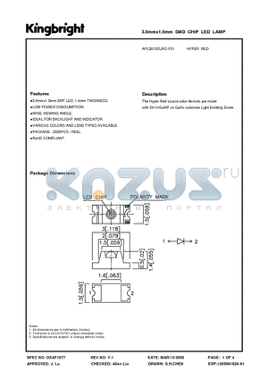APL3015SURC-F01 datasheet - 3.0mmx1.5mm SMD CHIP LED LAMP