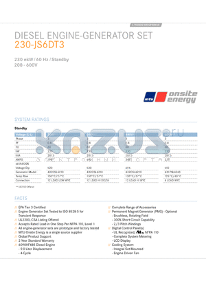 230-JS6DT3 datasheet - Diesel Engine-Generator Set