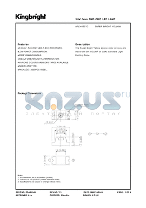 APL3015SYC_03 datasheet - 3.0x1.5mm SMD CHIP LED LAMP