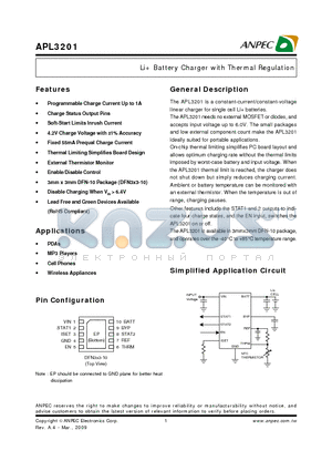 APL3201QAI-TRG datasheet - Li Battery Charger with Thermal Regulation