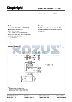 APL3015YC-F01 datasheet - 3.0mmx1.5mm SMD CHIP LED LAMP