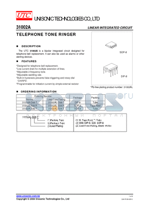 31002A datasheet - TELEPHONE TONE RINGER