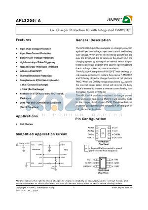 APL3206AQBI-TRG datasheet - Li Charger Protection IC with Integrated P-MOSFET