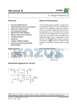 APL3205BQBI-TRG datasheet - Li Charger Protection IC