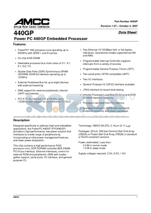 440GP datasheet - Power PC 440GP Embedded Processor