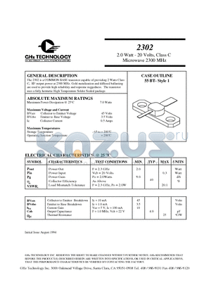 2302 datasheet - 2.0 Watt - 20 Volts, Class C Microwave 2300 MHz