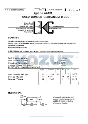 AA121 datasheet - GOLD BONDED GERMANIUM DIODE