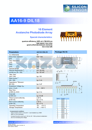 AA16-9DIL18 datasheet - Avalanche Photodiode Array