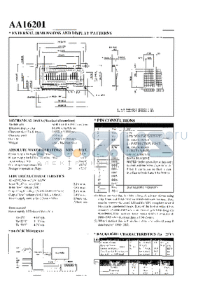 AA16201 datasheet - EXTERNAL DIMENSIONS AND DISPLAY PATTERNS