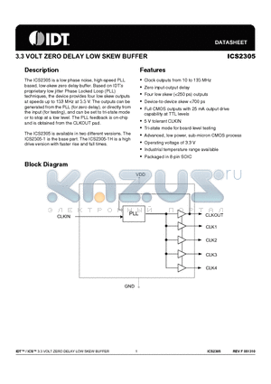 2305M-1LFT datasheet - 3.3 VOLT ZERO DELAY LOW SKEW BUFFER