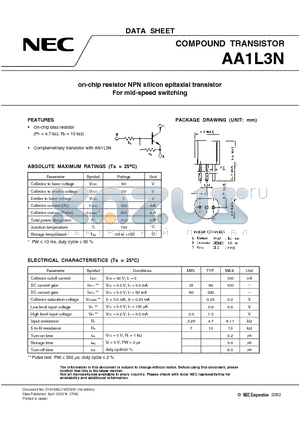 AA1L3N datasheet - On-chip resistor NPN silicon epitaxial transistor For mid-speed switching