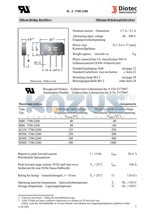 B125C3700-2200 datasheet - Silicon-Bridge Rectifiers