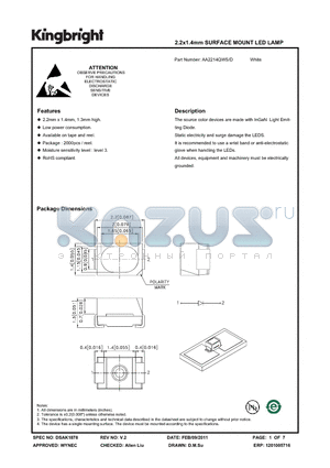 AA2214QWS-D datasheet - 2.2x1.4mm SURFACE MOUNT LED LAMP