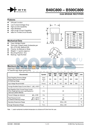 B125C800 datasheet - 0.8A BRIDGE RECTIFIER